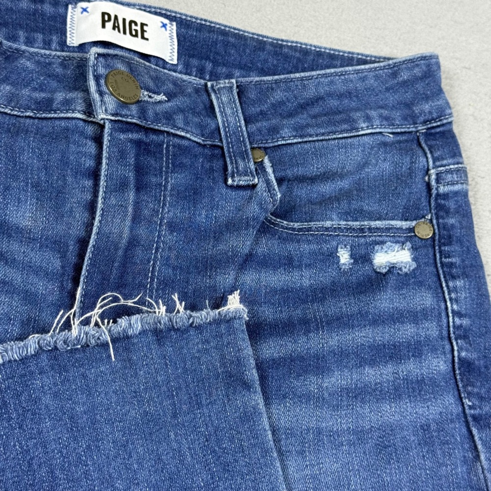 Paige Hoxton Slim High Rise Distressed Raw Hem Blue Jeans Womens 28